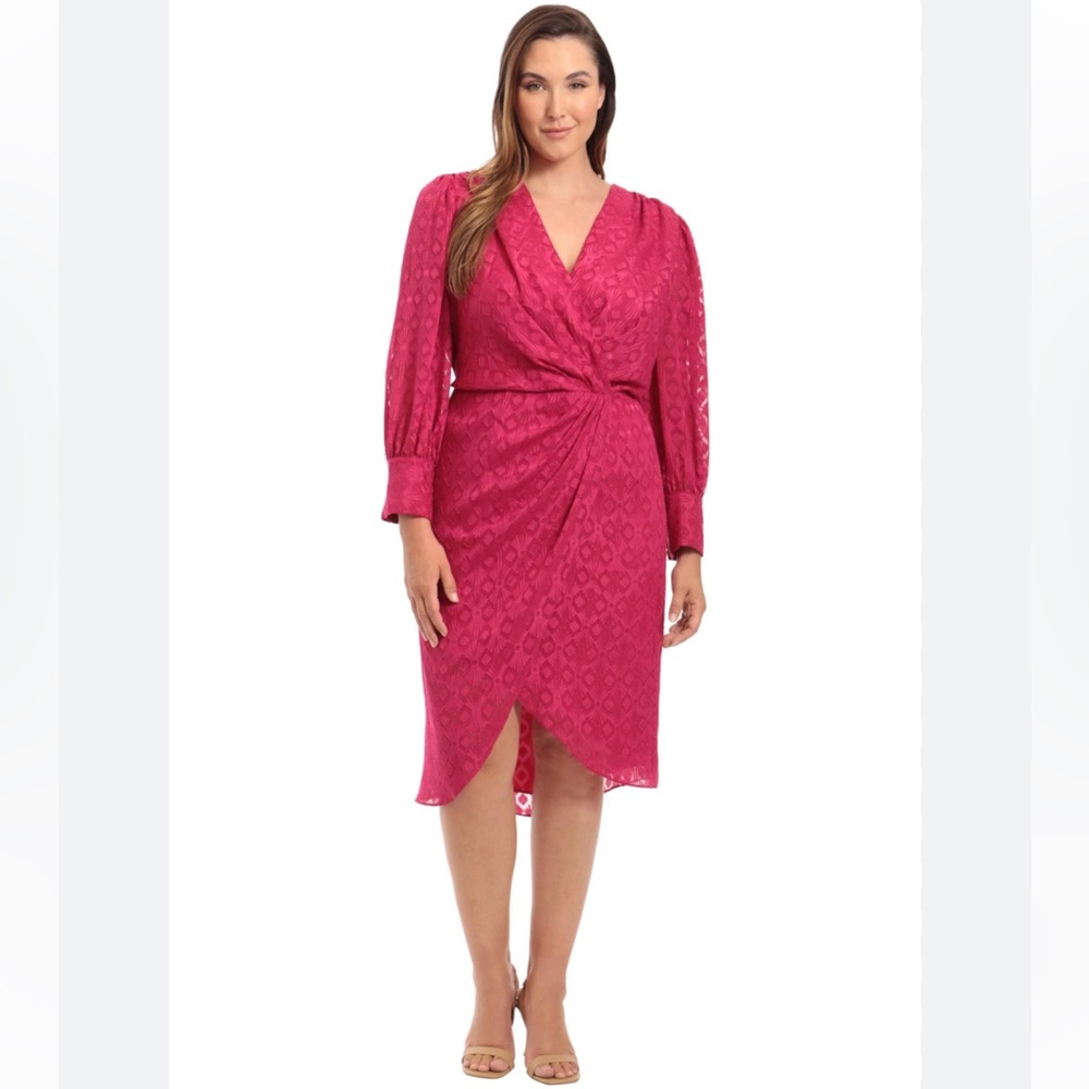 Maggy London embossed front wrap puffy sleeves dress! Bought but never worn